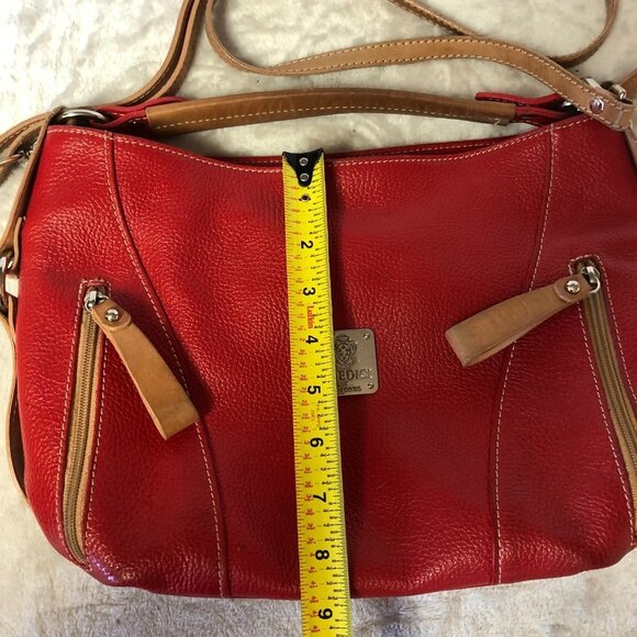 I Medici Firenze Italian Pebbled Leather Red & Tan Crossbody Shoulder Bag Purse - Picture 13 of 16